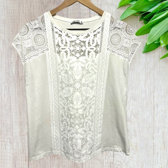Zara Tops - ZARA Small Ivory Lace Blouse Cap Sleeves Short Sleeve